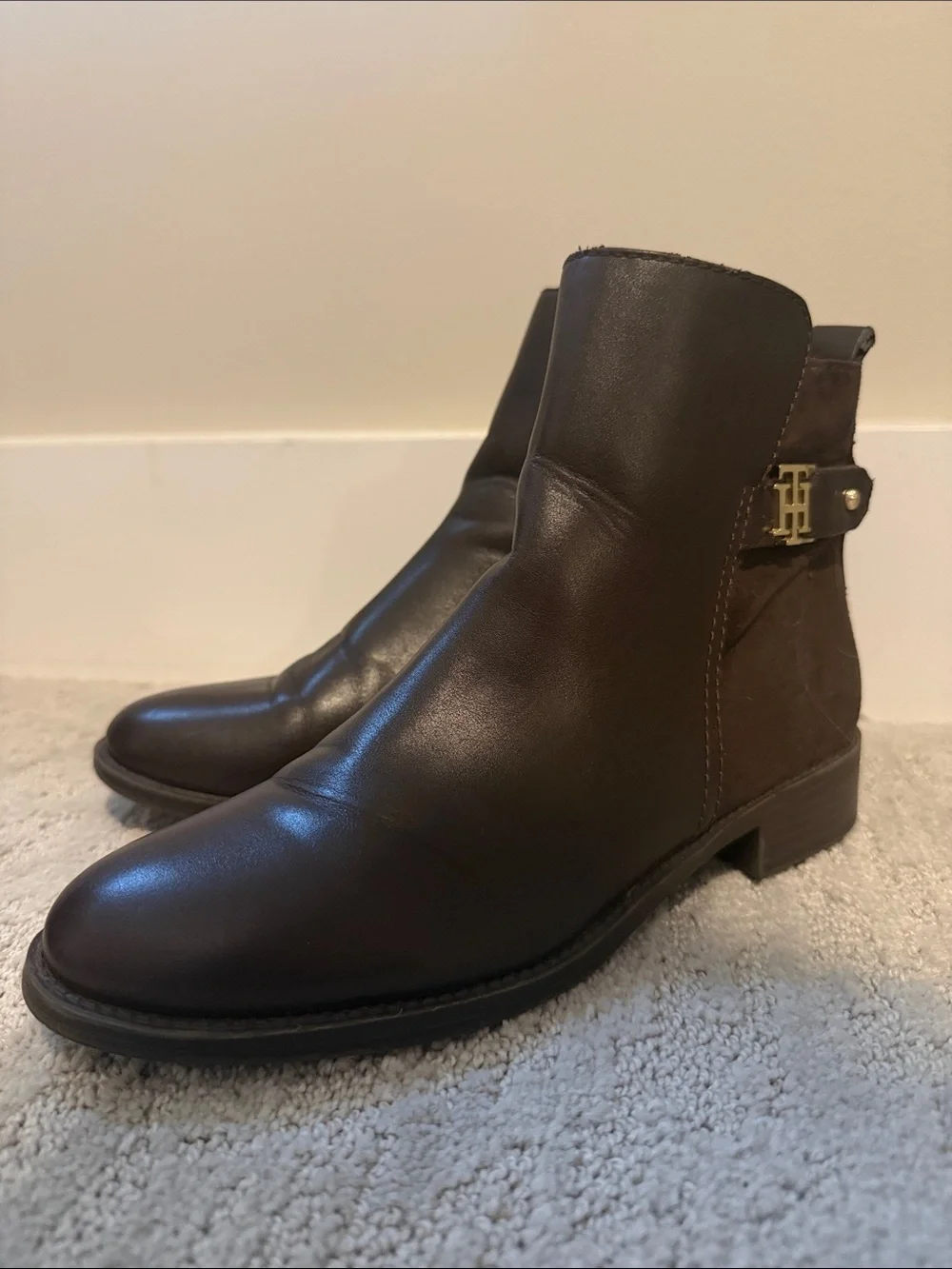 Tommy Hilfiger Dark Brown Leather Ankle Booties